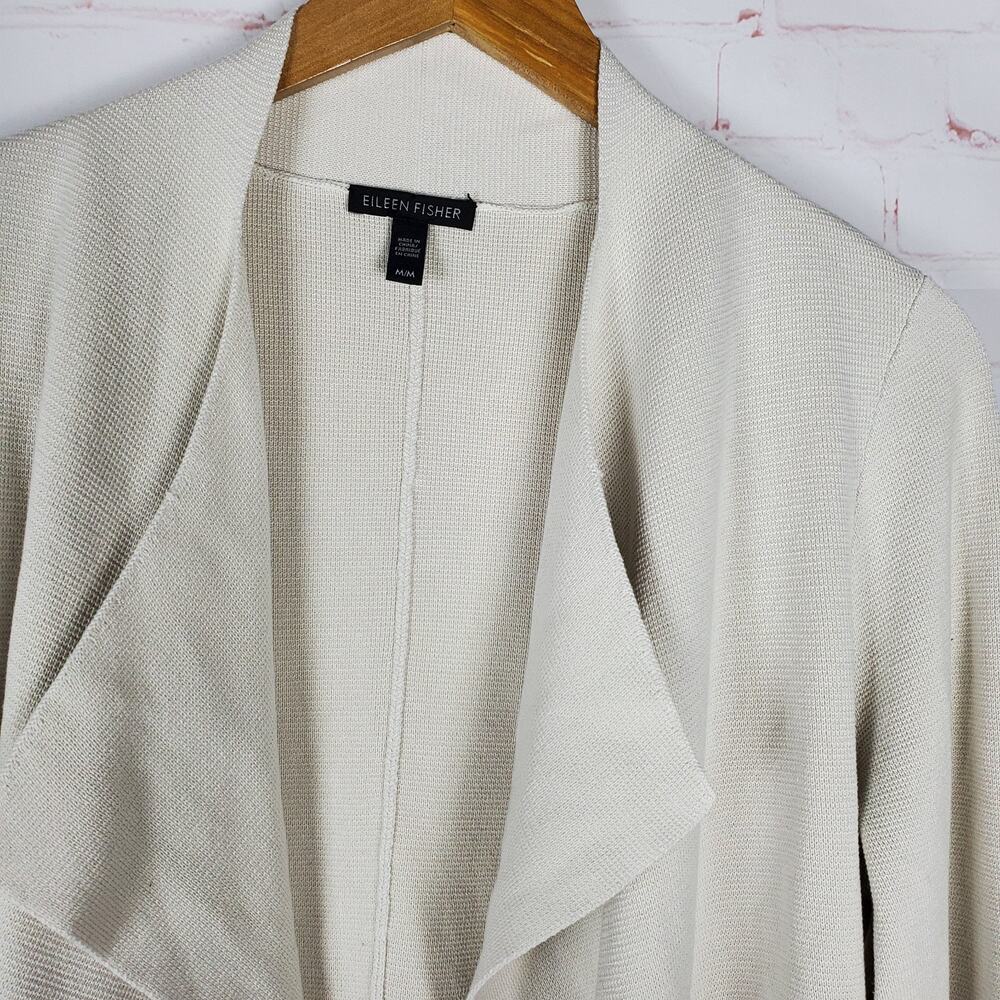 Eileen Fisher Silk Organic Cotton Open Front Cardigan Sweater Size M Draped - Picture 2 of 11